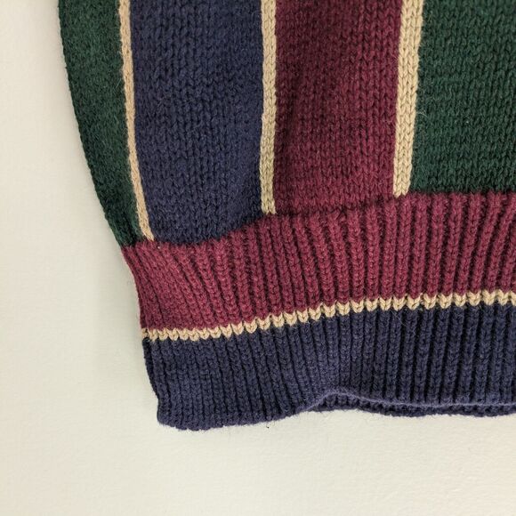 Structure Sweater Vest Mens L Blue Green Maroon 90s Vintage Stripe V-Neck Prep - Picture 7 of 9
